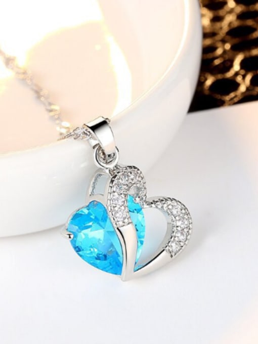 RANSSI Fashion Heart Zircon Pendant Copper Necklace 2