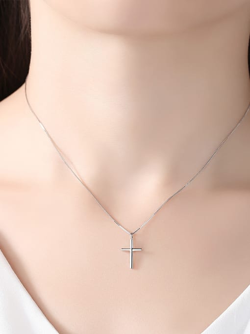CCUI Sterling Silver minimalist cross box chain necklace 1