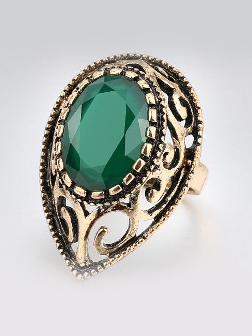 Green Retro style Oval Resin stone Water Drop Alloy Ring