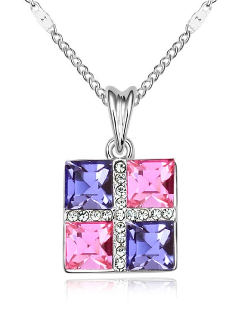purple Fashion Square austrian Crystals Pendant Alloy Necklace