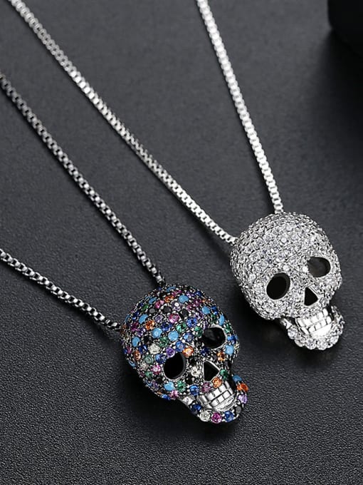 BLING SU Copper With  Rhinestone  Vintage Skull Necklaces 2