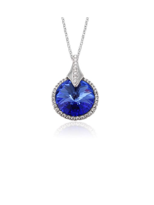 Blue Copper Alloy White Gold Plated Fashion Round Crystal Necklace