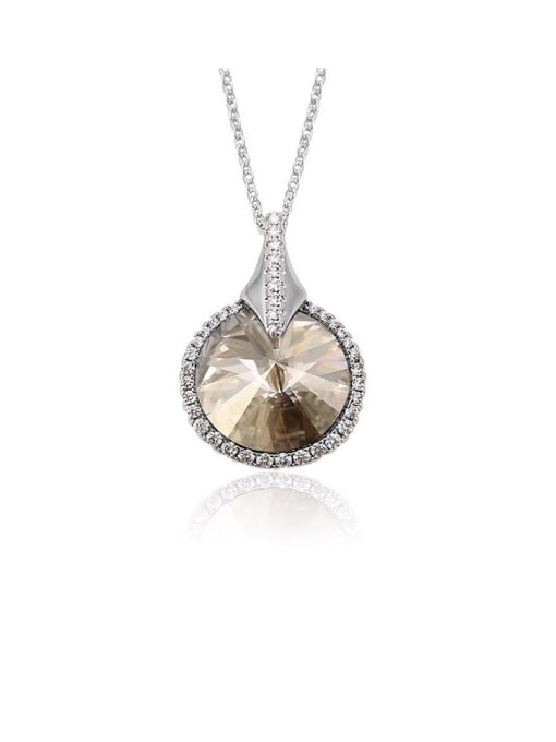 Champagne Copper Alloy White Gold Plated Fashion Round Crystal Necklace