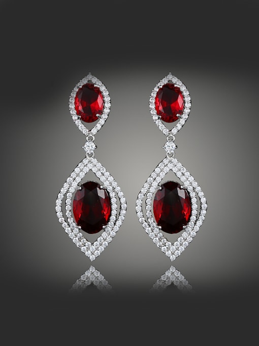 Red Fashion Oval Zirconias Water Drop shaped Copper Drop Earrings