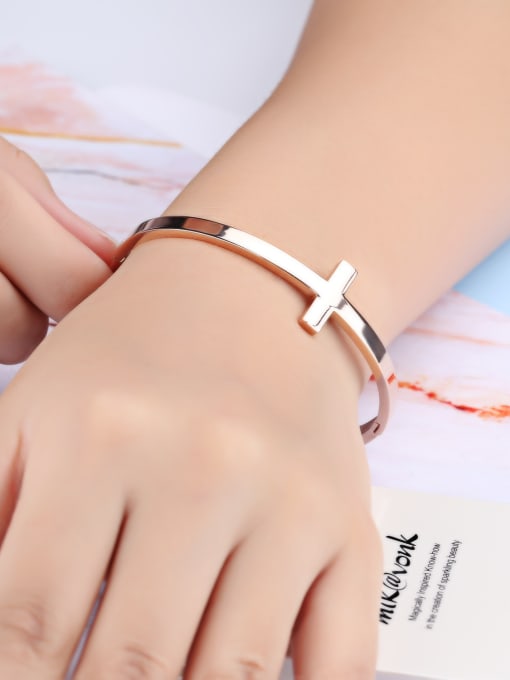 Open Sky Fashion Cross Rose Gold Plated Women Bangle 1