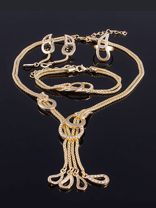 BESTIE Alloy Imitation-gold Plated Fashion Multi-chain CZ Four Pieces Jewelry Set 1