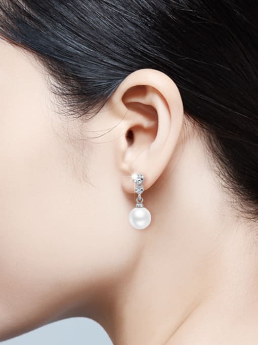 OUXI Fashion Artificial Pearl Zircon Stud Earrings 1