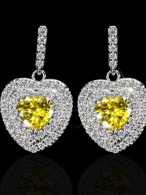 Yellow Zircon Heart-shape Drop Cluster earring