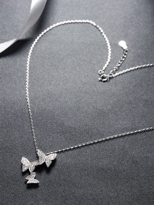 OUXI Fashion Zircon Butterflies Silver Necklace 2