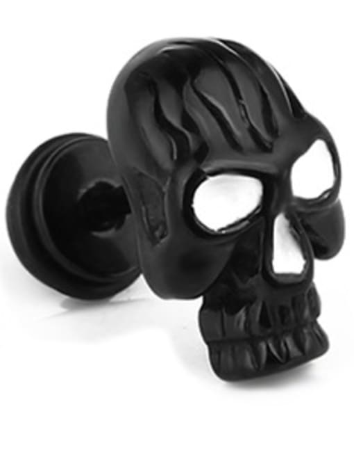 black Stainless Steel With Gold Plated Personality Skull Stud Earrings