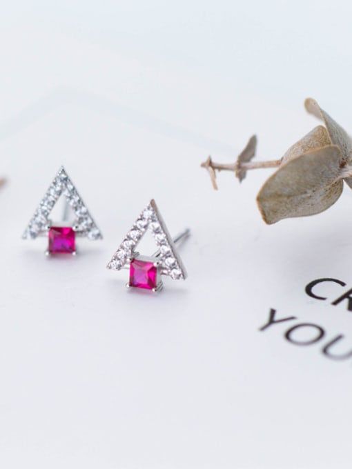 Rosh Elegant Triangle Shaped Pink Zircon S925 Silver Stud Earrings 1