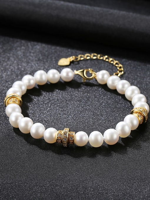 CCUI Pure silver freshwater pearl beads Gold Zricon Bracelet 0