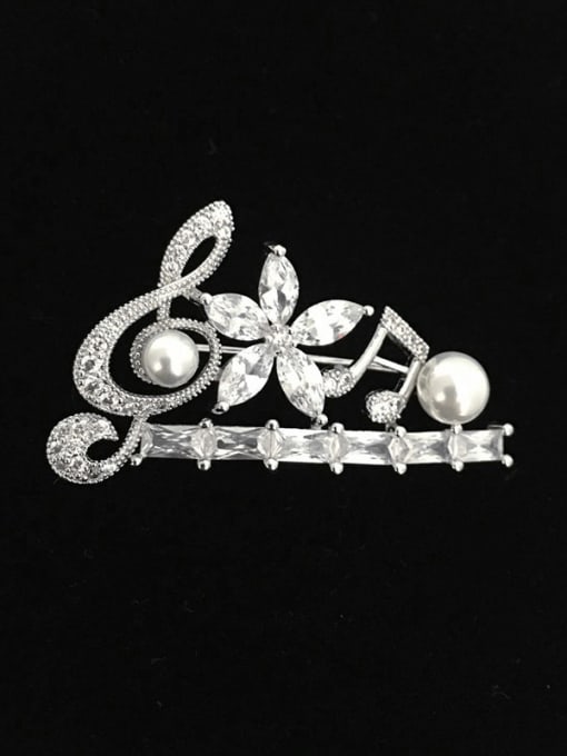 Wei Jia Elegant Music Note Flower Artificial Pearls Zirconias Brooch 2