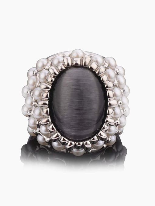Wei Jia Exaggerated Imitation Pearls Opal Stone Alloy Ring 0