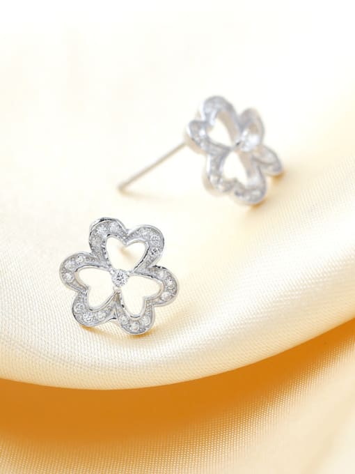 kwan Three Leaves Straw Hollowed-out Micro Pave Stud Earrings 1