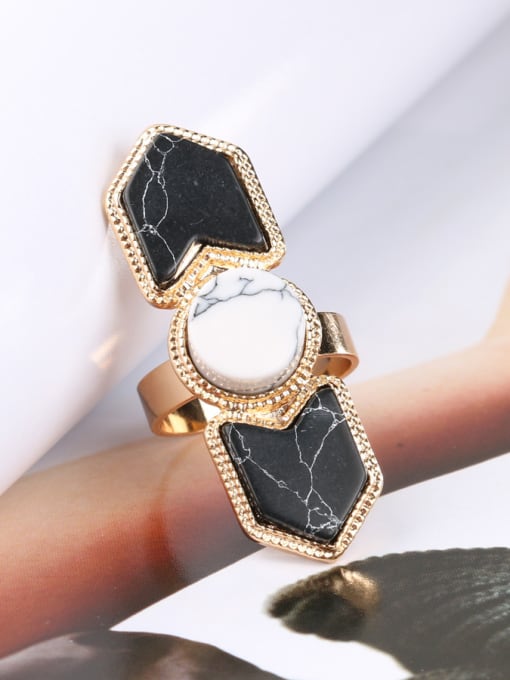 Gujin Personalized Fashion Black White Turquoise stones Alloy Ring 1