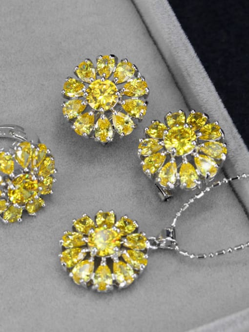 Yellow Ring 6 Yards Flower Zircon Three Pieces Jewelry Set