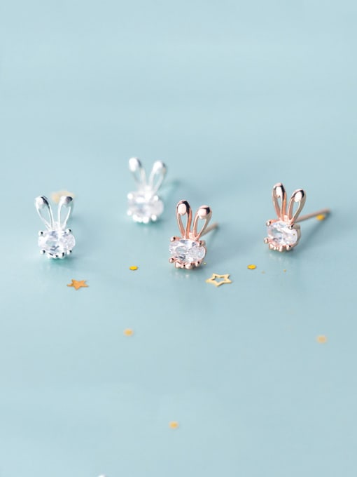 Rosh 925 Sterling Silver With Rose Gold Plated Cute Rabbit Stud Earrings 0
