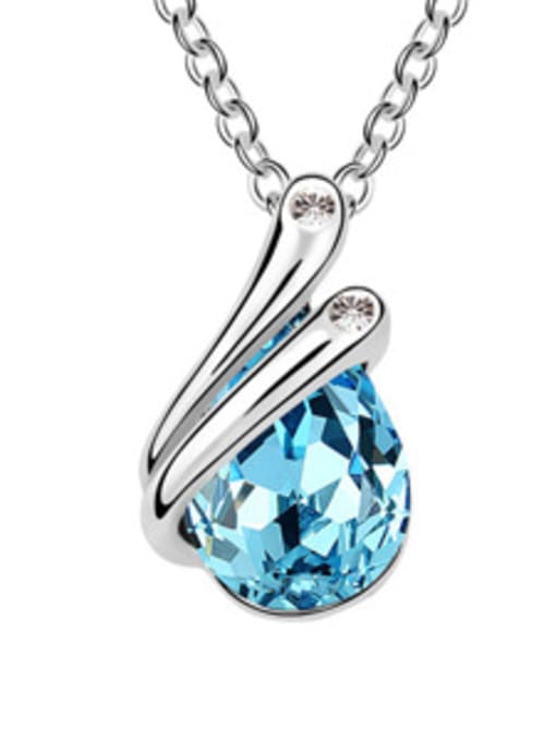 light blue Simple Shiny Water Drop austrian Crystal Pendant Alloy Necklace