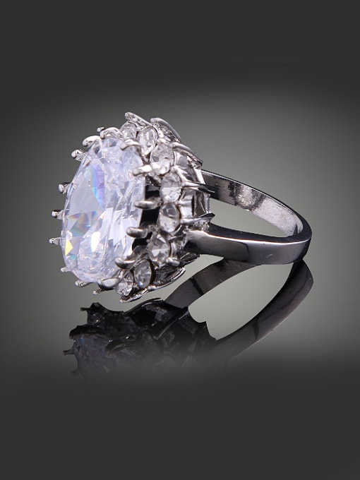 Wei Jia Fashion Oval White Zircon Platinum Plated Copper Ring 2