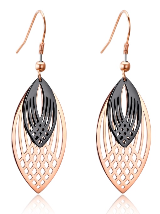 rose  gold Stainless Steel With Rose Gold Plated Fashion Leaf Double hollowing out Earrings
