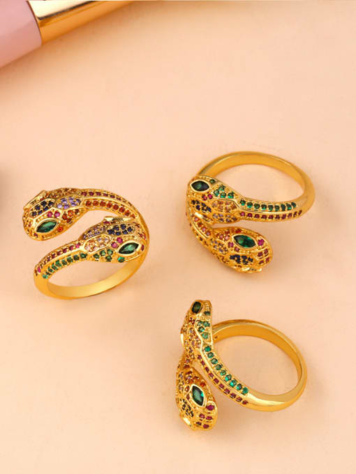 CC Copper With  Cubic Zirconia Exaggerated Animal Snake Statement Rings 1