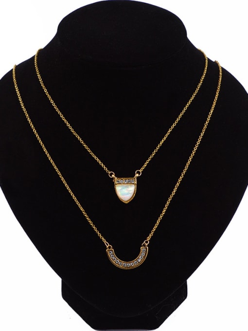 Qunqiu Personalized Double Layers White Stones Alloy Necklace 0