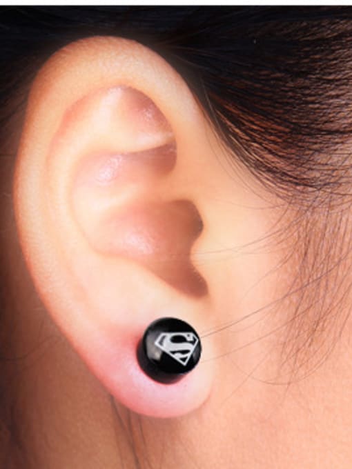 superman Stainless Steel With Black Gun Plated Personality Round Stud Earrings