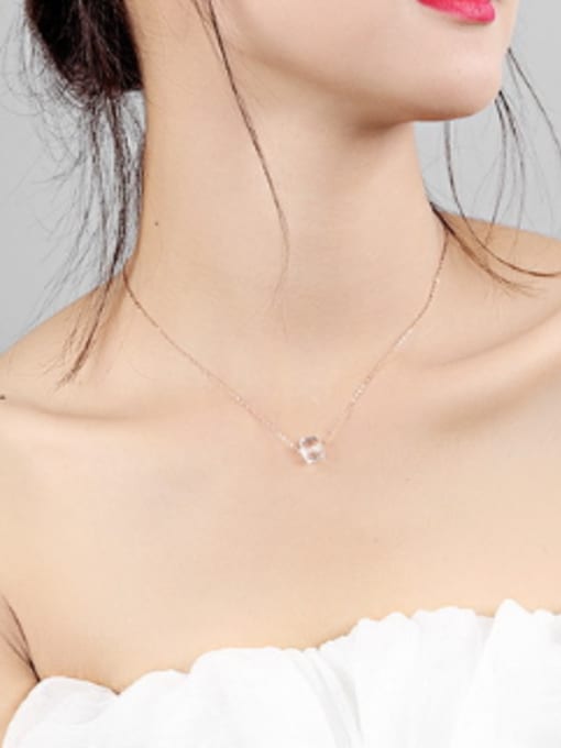 Open Sky Simple Clear Artificial Crystal Pendant Titanium Necklace 1