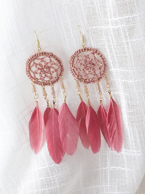 A red Alloy With Gold Plated Bohemia Round Chandelier Earrings