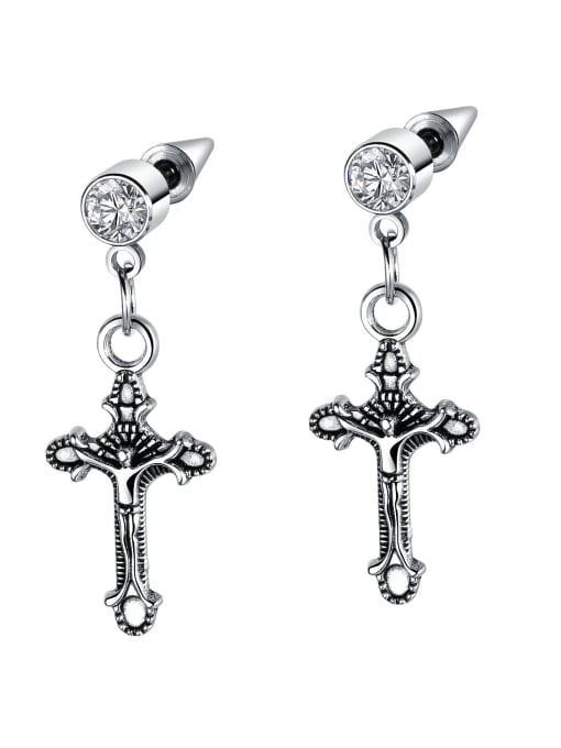 Cross Ear Nail Stainless Steel With Personality fishbone Stud Earrings