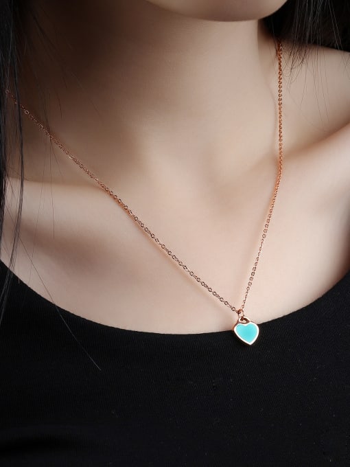 Open Sky Simple Blue Heart Rose Gold Plated Titanium Necklace 1