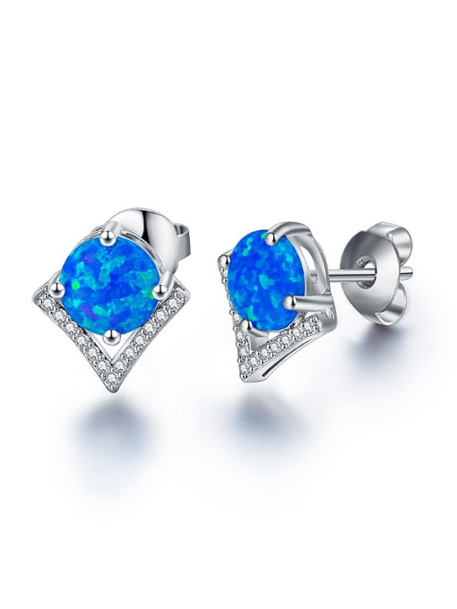 UNIENO Blue Opal Stone Zircon stud Earring 0