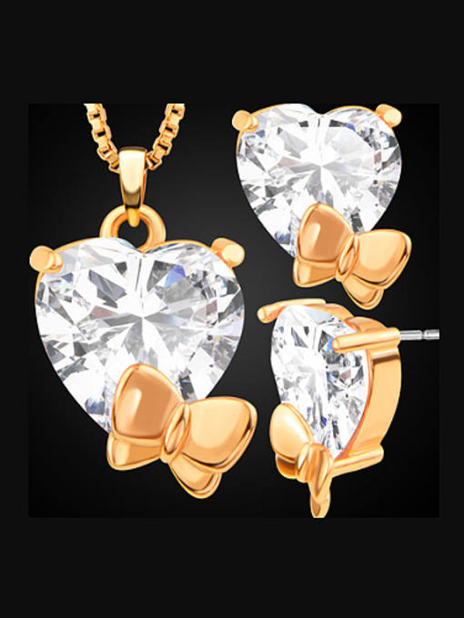 Days Lone Fashion Butterfly Heart Zircon Two Pieces Jewelry Set 0