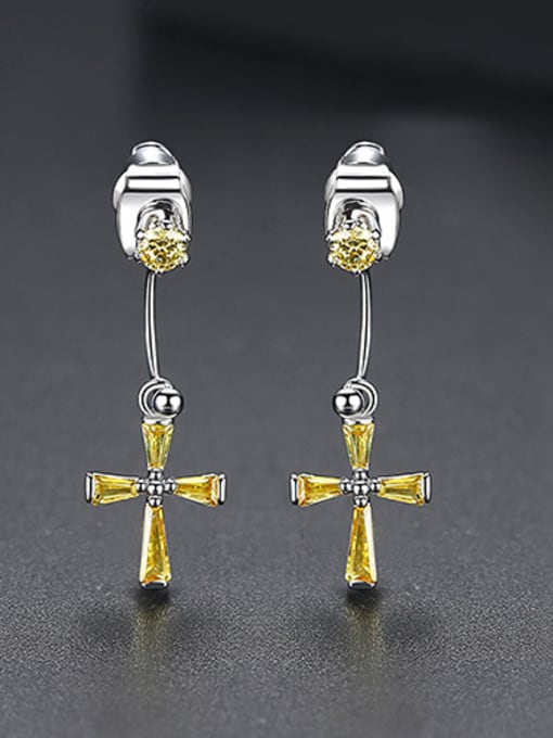 Yellow-T02B17 Copper With Platinum Plated Trendy Cross Stud Earrings