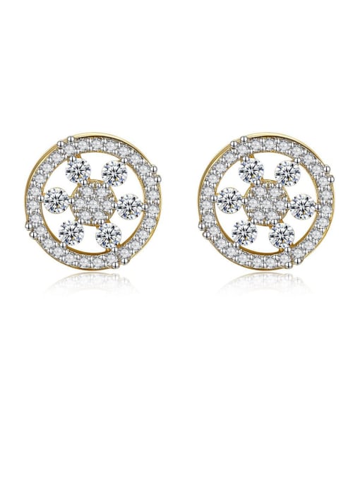 BLING SU Copper  With Cubic Zirconia  Simplistic Round Stud Earrings