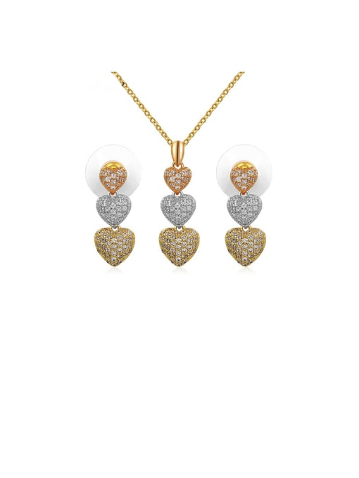 Mo Hai Copper With Cubic Zirconia Delicate Heart  Earrings And Necklaces 2 Piece Jewelry Set 0