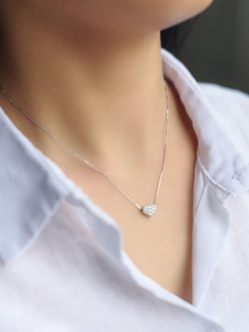 Rosh S925 Silver Heart Shaped zircon Necklace 1
