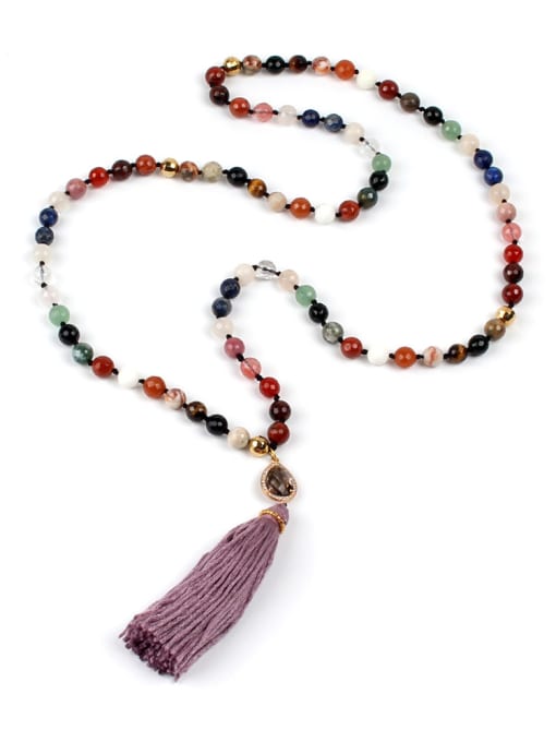 N6004-A Creative Colorful Semi-precious Stones Tassel Necklace