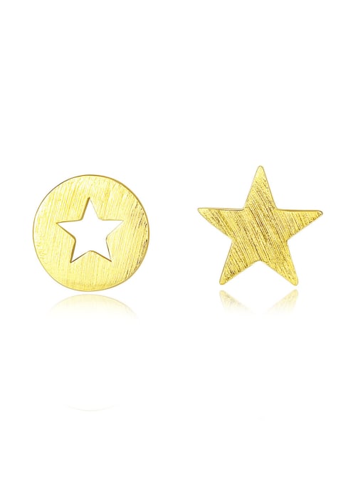 CCUI 925 Sterling Silver With  Glossy Simplistic Stars moon asymmetry  Stud Earrings 0