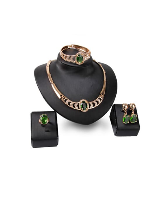 BESTIE Alloy Imitation-gold Plated Vintage style Oval-shaped Artificial Stone Four Pieces Jewelry Set 0