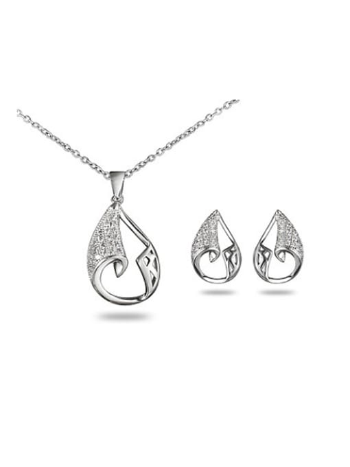 SANTIAGO All-match Platinum Plated Water Drop Shaped Zircon Two Pieces Jewelry Set 0