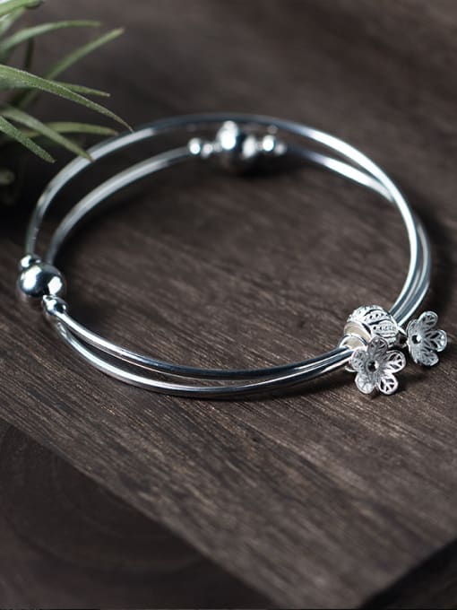Rosh All-match Two Layer Flower Shaped S925 Silver Bangle 0