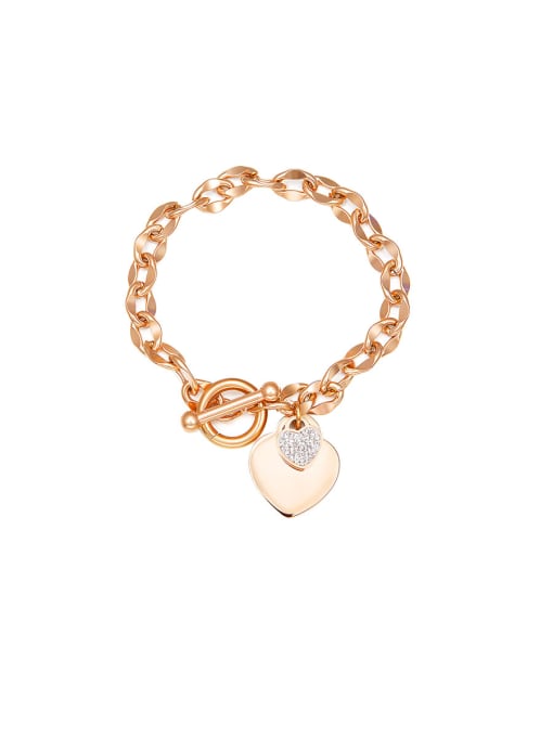 Rose Gold Titanium With White  Cubic Zirconia Personality Heart-shaped Pendant  Bracelets