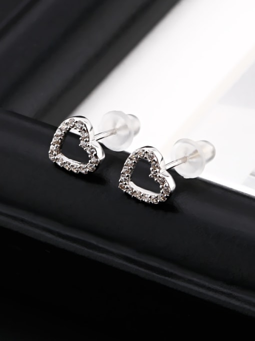 OUXI Hollow Heart shaped Zircon Stud Earrings 2