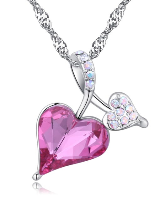 pink Fashion Double Heart austrian Crystals Pendant Alloy Necklace