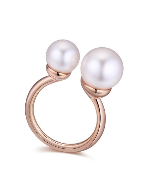 QIANZI Personalized Imitation Pearls Rose Gold Plated Opening Ring 4