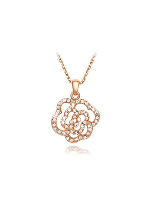 Rose Gold Temperament Flower Shaped Austria Crystal Necklace