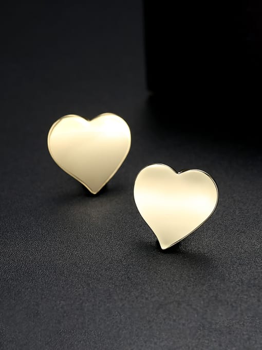 BLING SU Copper With Glossy  Simplistic Heart Stud Earrings 3