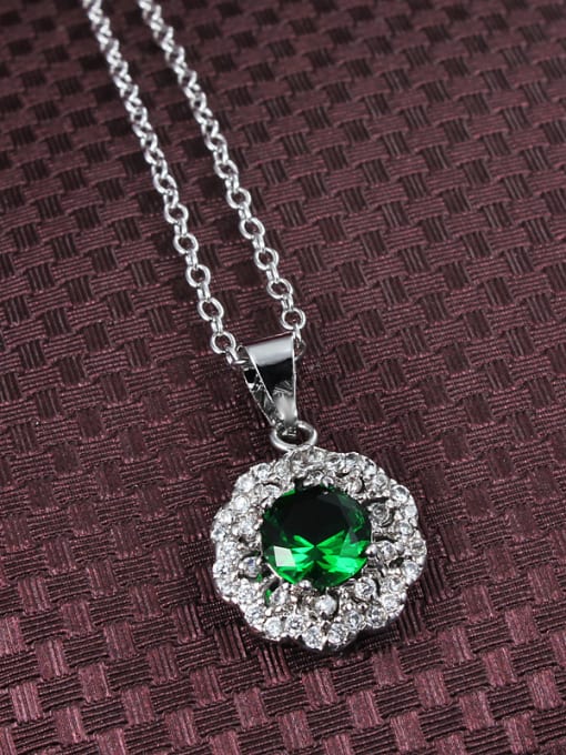 SANTIAGO Women Green Round Shaped Zircon Necklace 2